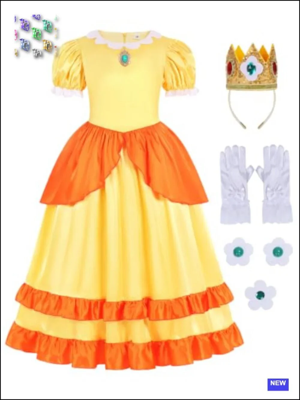 Girls Princess Costume Dress with Crown Gloves Set